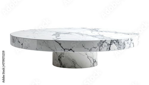 Circular marble coffee table with a low pedestal base