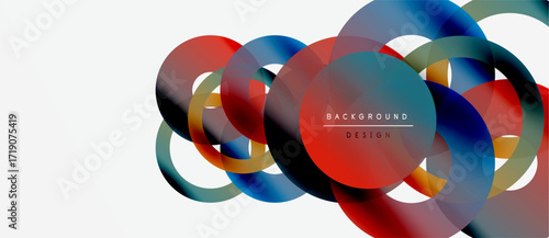 Abstract colorful overlapping circles create dynamic visual composition. Modern design element for backgrounds, presentations.