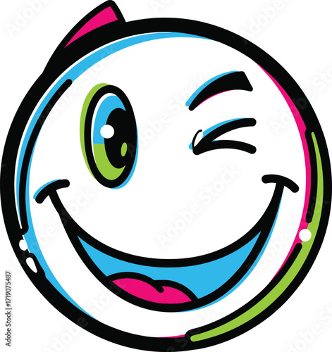 Vector art of cartoon smiley face winking with a big smile