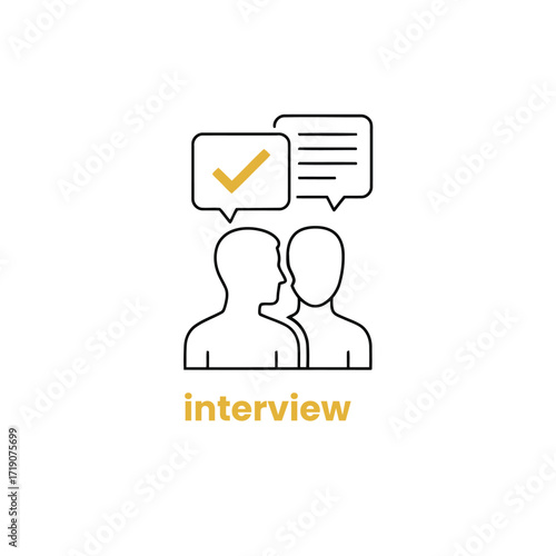 Flat icon of interview icon with people and speech bubbles