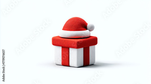 Festive red and white gift box with Santa hat on top, symbolizing holiday cheer and celebration