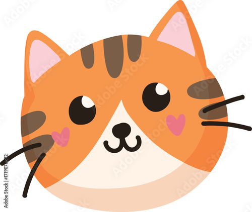 Cute Cartoon Cat Face with Heart Cheeks