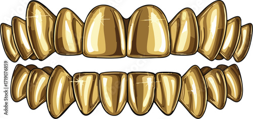 Vector art of golden grillz on teeth