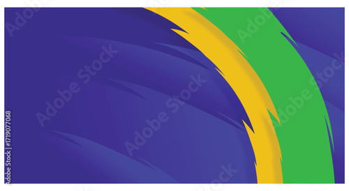 Blue abstract background with green and yellow curved brush strokes vector