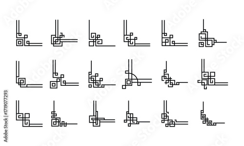 Decorative corner border line designs vector isolated on transparent background