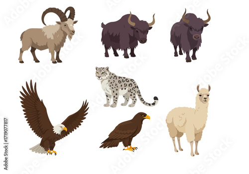 Animals depicted Ibex yak snow leopard golden eagle bald eagle and llama