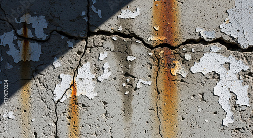 Aged and weathered cement surface with damage, industrial wallpaper concept, detail of decay and imperfection, rough material background