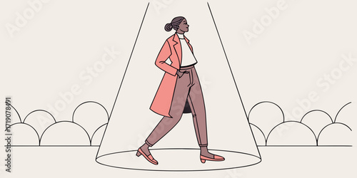 Lewk fashion runway spotlight, modern flat illustration style