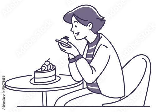 Ate and left no crumbs person eating dessert, modern flat illustration style