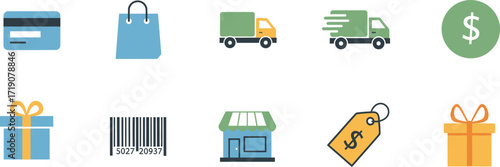 Vector art of set of shopping and delivery icons