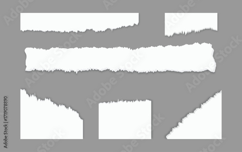Set of torn paper edge and ripped page shapes vector illustration isolated on transparent background