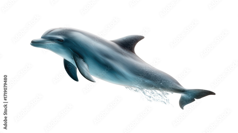 Fototapeta premium Ocean's Grace: Capturing a mesmerizing moment of a graceful dolphin leaping through the sea, embodying freedom and the wonders of marine life.