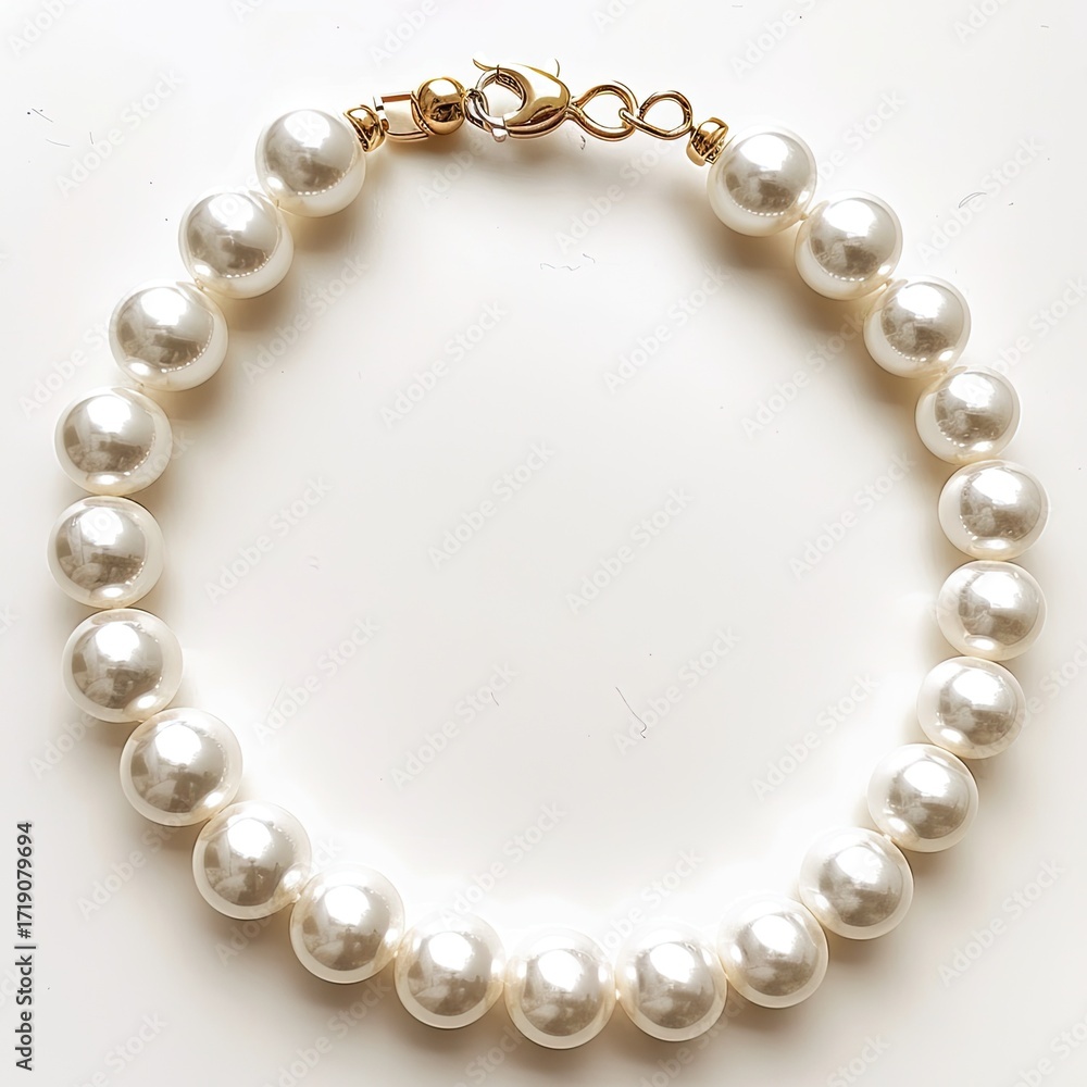 Obraz premium A simple bracelet featuring large, lustrous off-white pearls strung on a delicate gold clasp