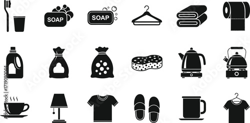 Bathroom and household items vector icon set design