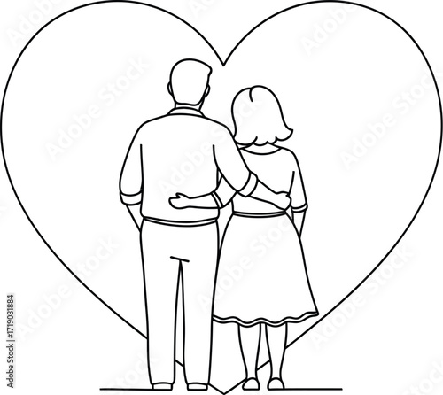 Couple love heart line art illustration stock vector