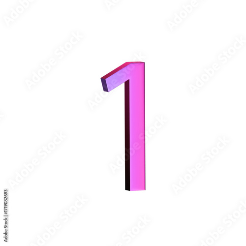 A large, three-dimensional number one in bright pink with a shadow effect