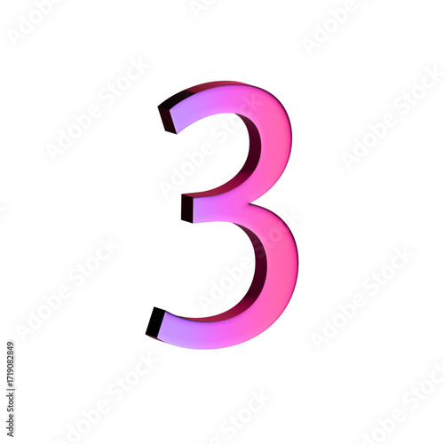 A large, three-dimensional number three in bright pink with a shadow effect