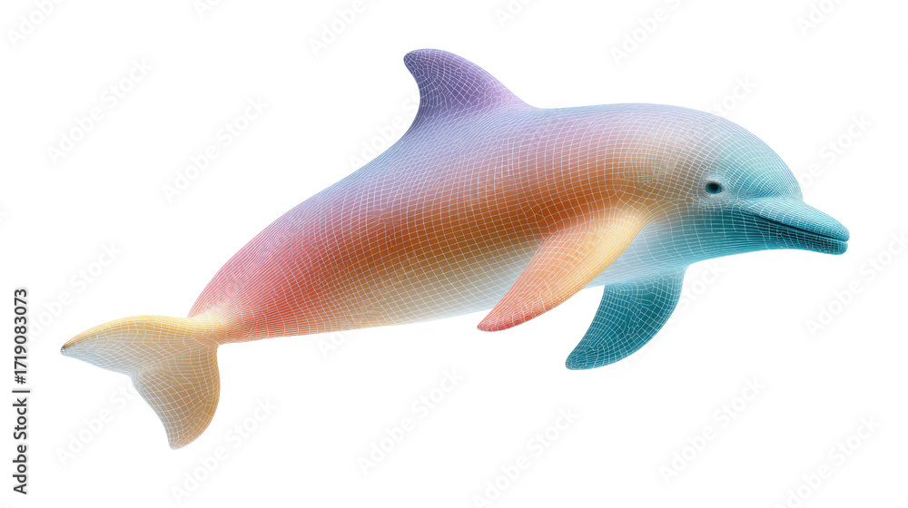 Obraz premium Rainbow Dolphin: An artistic portrayal of a dolphin, blending soft pastel hues, capturing the grace and vitality of marine life.