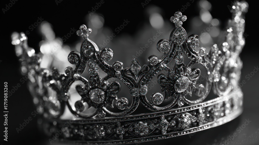 Obraz premium Intricate detailed crown with ornate swirling filigree design, reflecting softly below