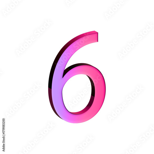 A large, three-dimensional number six in bright pink with a shadow effect