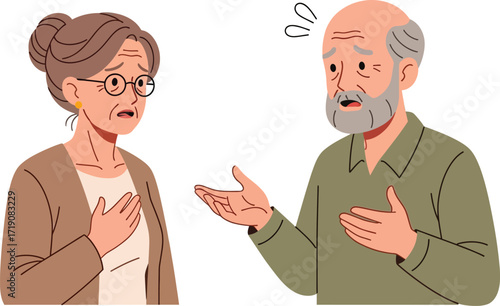 Senior couple worried conversation illustration vector