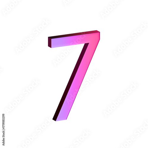 A large, three-dimensional number seven in bright pink with a shadow effect