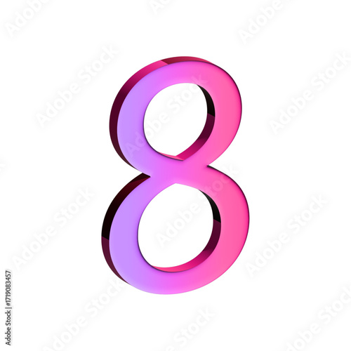 A large, three-dimensional number eight in bright pink with a shadow effect