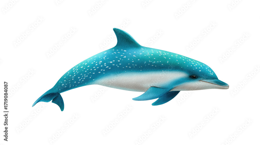 Fototapeta premium Dolphin's Playful Grace: A vividly detailed image capturing a singular dolphin, exhibiting an elegant form, against a crisp, seamless backdrop