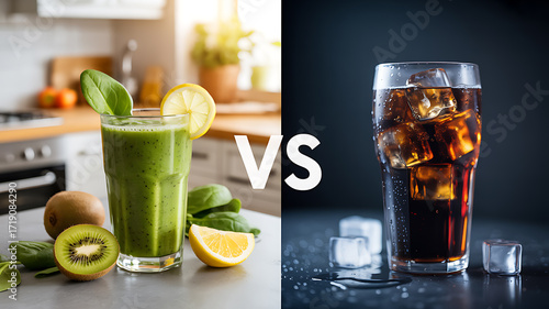 Healthy green smoothie versus sugary soda comparison healthy lifestyle choices