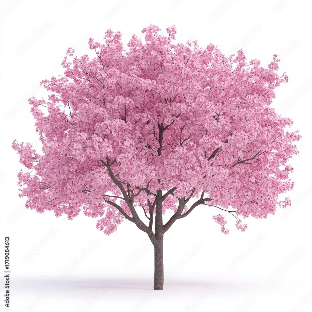 Obraz premium Pink blossom tree, full bloom, isolated on white