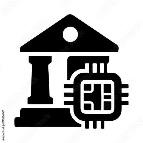 Smart bank icon, secure banking technology, digital financial institution, connected banking system, encrypted bank security, fintech building design
