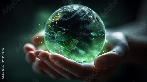 Rotating earth above the hands, version 3