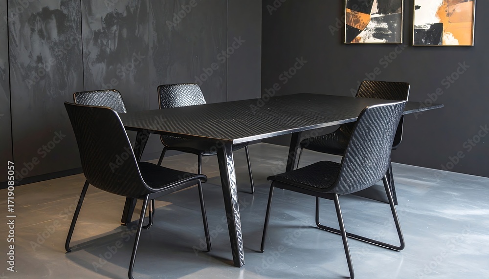Fototapeta premium Black dining set, sleek design, modern