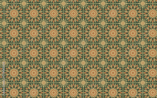 Decorative Seamless Pattern flowers green and orange color, vintage seamless pattern, seamless pattern with floral pattern.