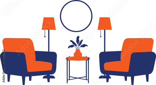 Living room interior design armchairs lamps and decor art