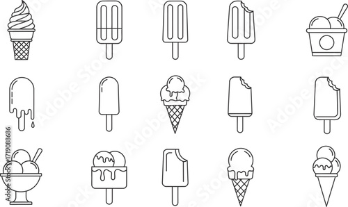 Ice cream vector line art collection summer dessert set