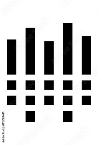 Five bars of a sound equalizer. A graphic symbol of music or audio. Abstract data or signal bars.