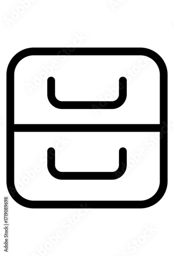 Two empty filing cabinet drawers. Icon of an office filing cabinet. Symbol of organization or archives.