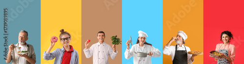 Wallpaper Mural Group of people with tasty food on color background Torontodigital.ca