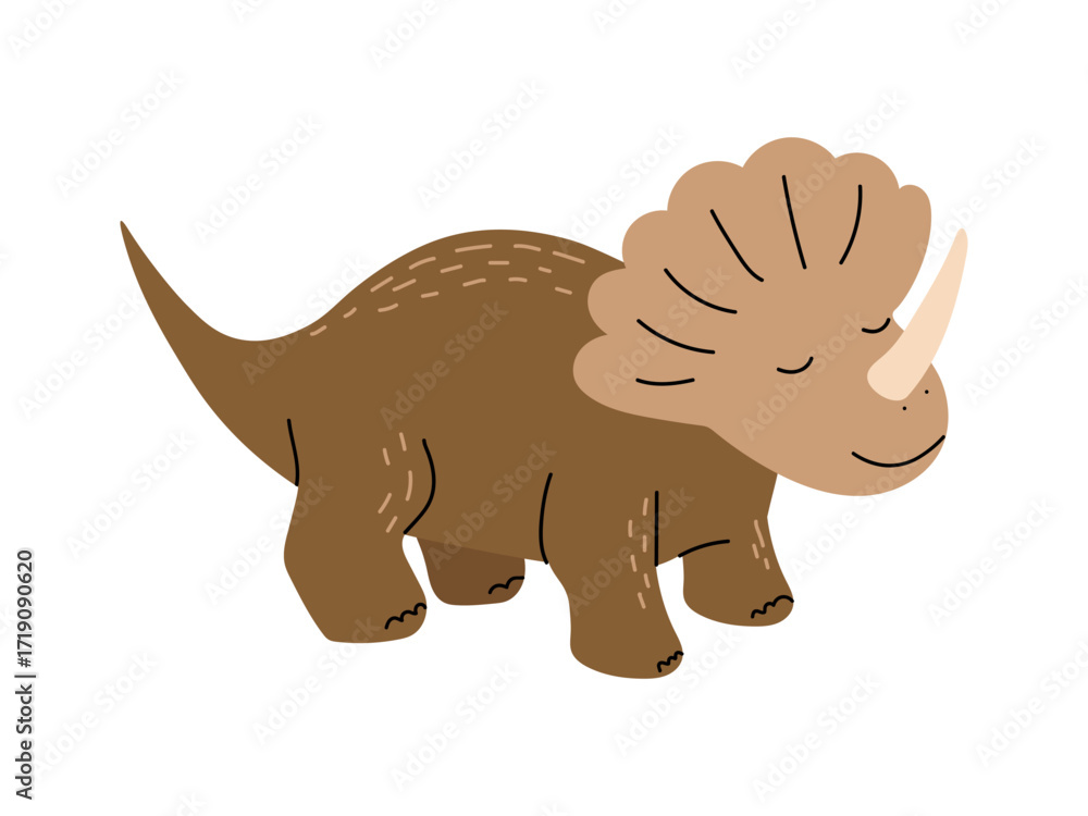 Fototapeta premium Cute triceratops dinosaur in brown tones with a smiling face