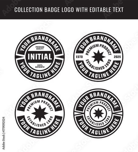 Badge logo design template with text editable for clothing, sport, apparel and etc