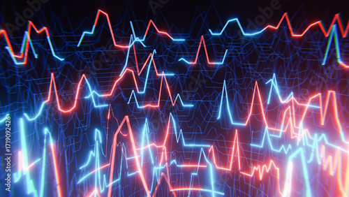 Tableau sur toile Intertwined neon lines illustrate the dynamic nature of financial markets, showi