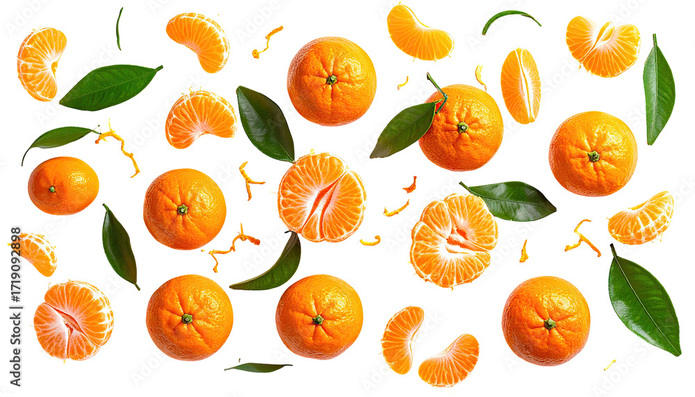 Obraz premium Fresh Mandarin Orange slices and segments, vibrant and appetizing