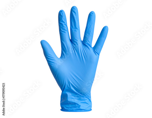 Single Disposable Nitrile Glove in Protective Blue, PNG Cutout