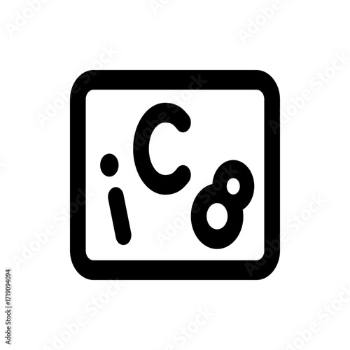 Illustration of a rounded rectangle containing an i, the letter c, and the number eight in black