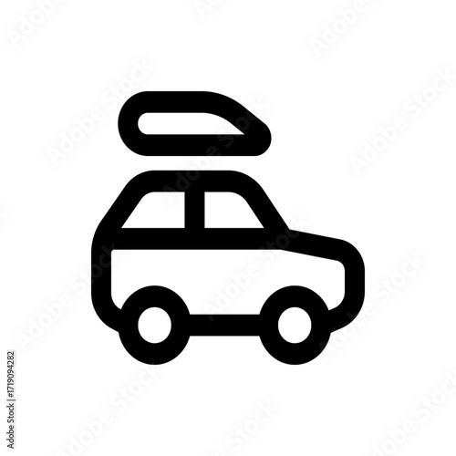 Illustration of a car with a luggage carrier on top rendered in a simple black outline style design style