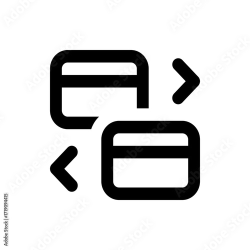 Illustration of a data exchange icon with rounded rectangles and arrows pointing in opposite directions