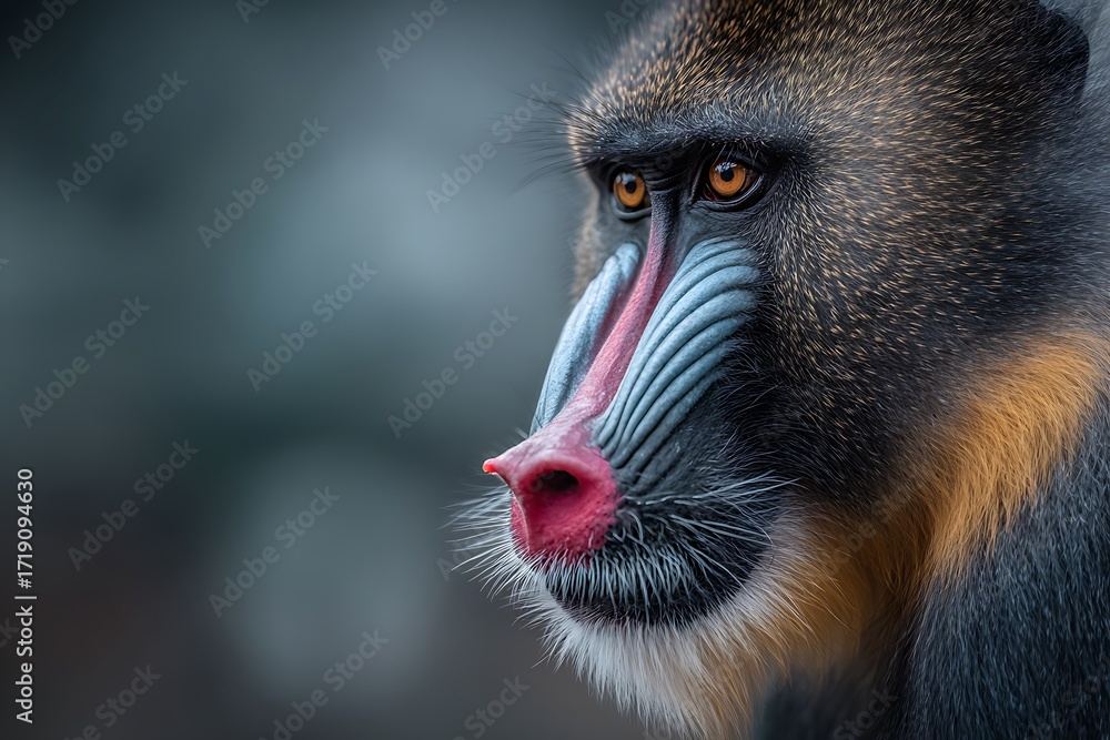 Fototapeta premium Close-up Portrait of a Majestic Baboon with Striking Facial Features and Expressive Eyes