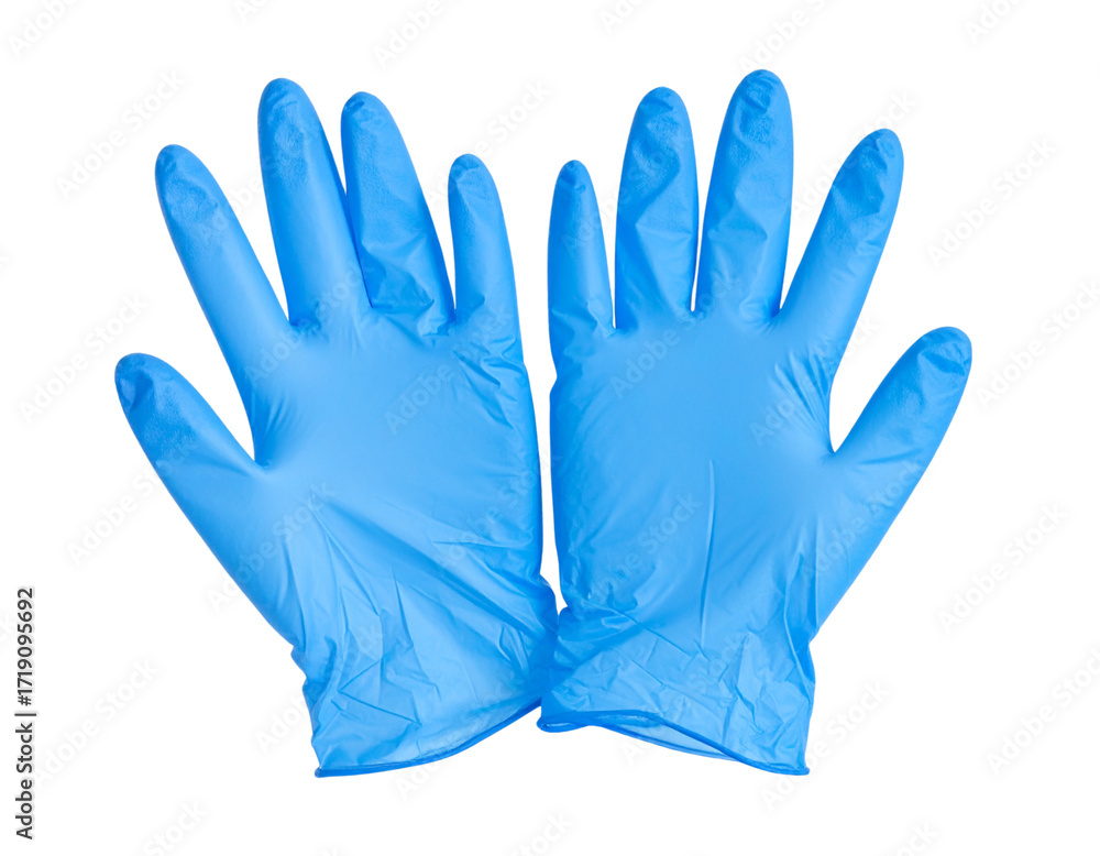 Fototapeta premium Pair of Blue Nitrile Medical Gloves Isolated on Transparent Background