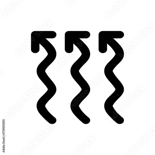 Three black wavy arrows pointing upwards in a row indicating direction or movement on a white background